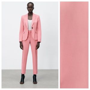 NWT. Zara Pink Basic Tailored Plaid Blazer. Size 10.